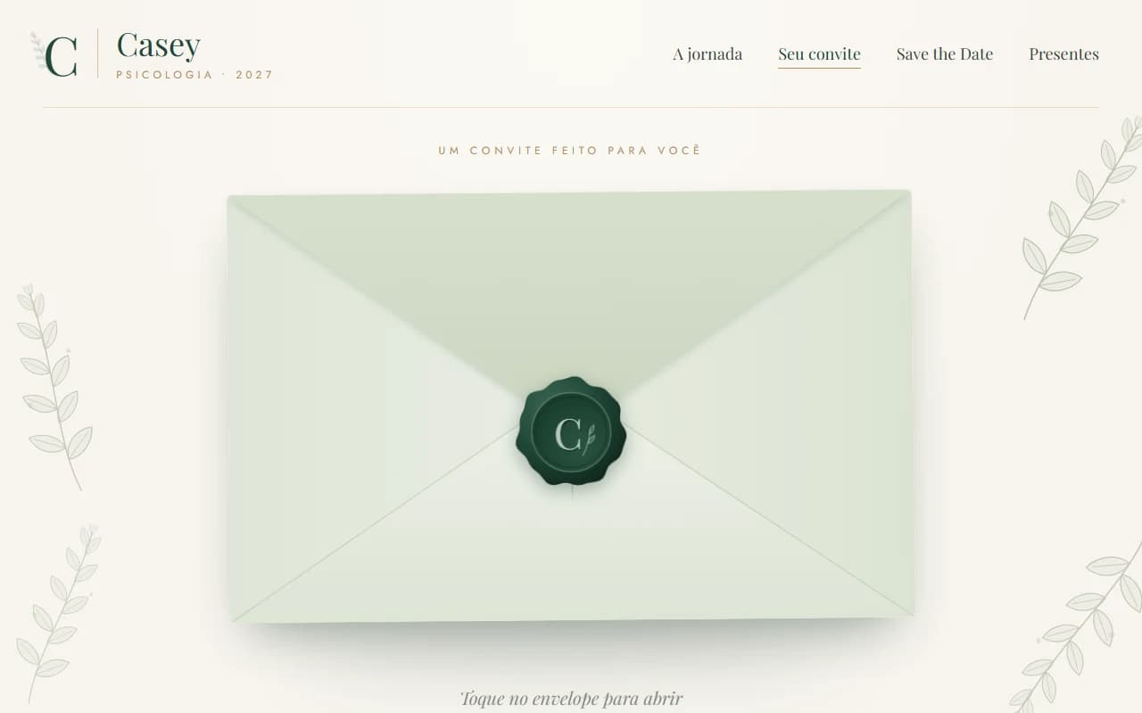 Casey — convite digital de formatura em Psicologia 2027