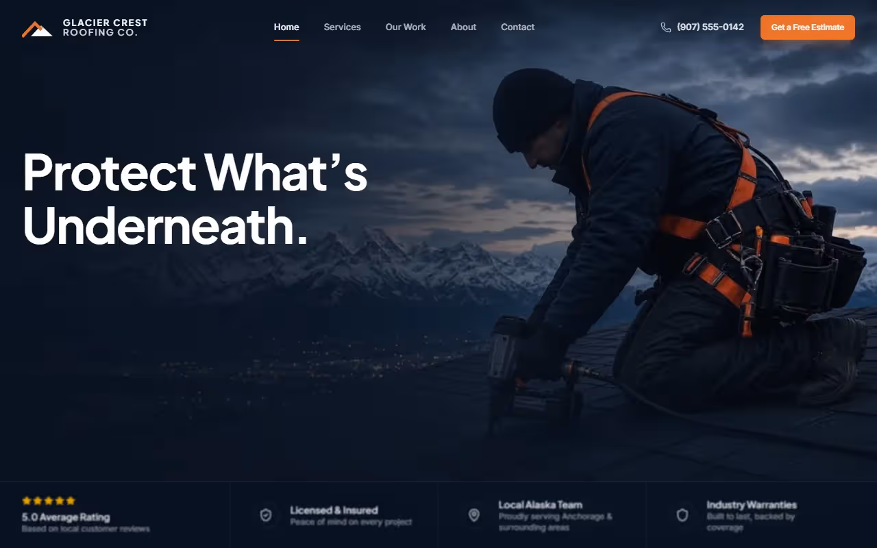 Glacier Crest Roofing Co. — reparo e troca de telhados em Anchorage, Alasca